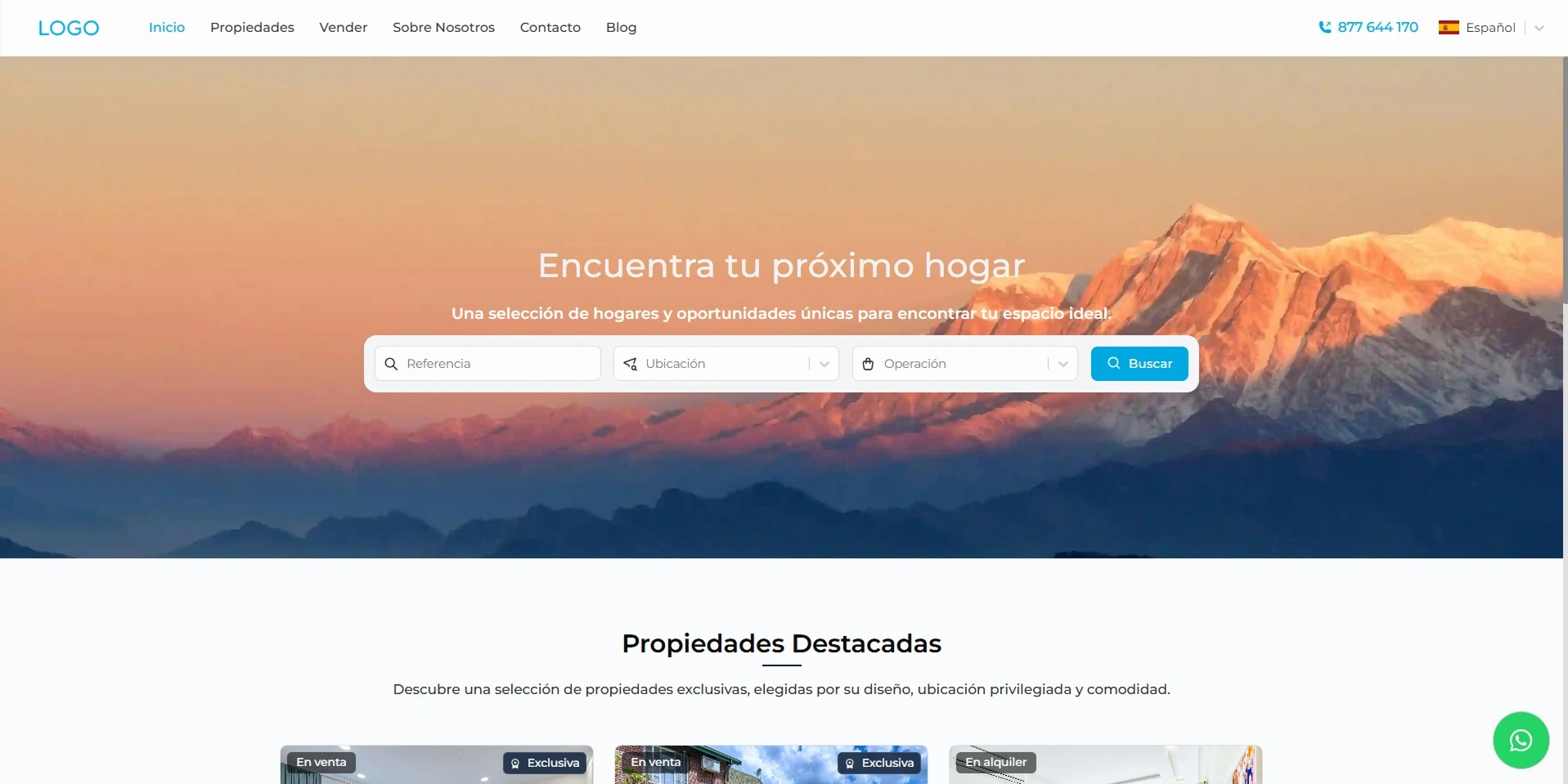 Vista prèvia de la web immobiliària